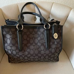Coach Black/Grey Signature Canvas and Leather Carryall Tote